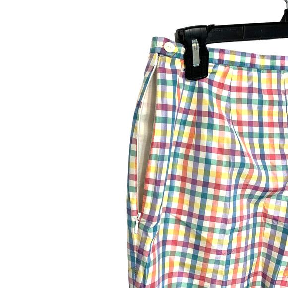 Talbots Pure Silk Pastel Gingham Plaid Side Zip Lined Pants Womens Sz 6 Colorful - Picture 4 of 5